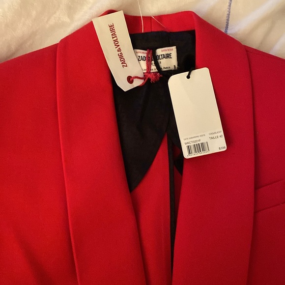 Zadig&Voltair Virgin Wool Stretch Crisp True Red Jacket New With Tags - Picture 8 of 16